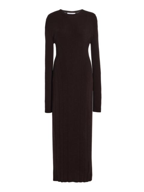Another Tomorrow Ribbed Wool Dress brown