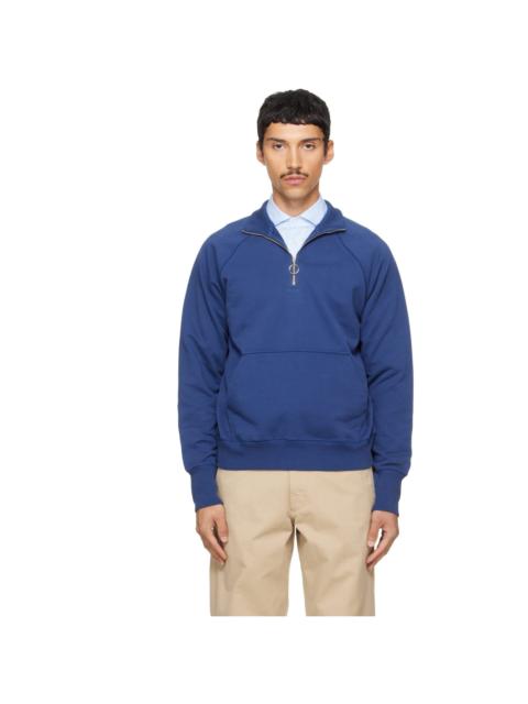 Drake's Blue Cotton Quarter Zip Sweatshirt