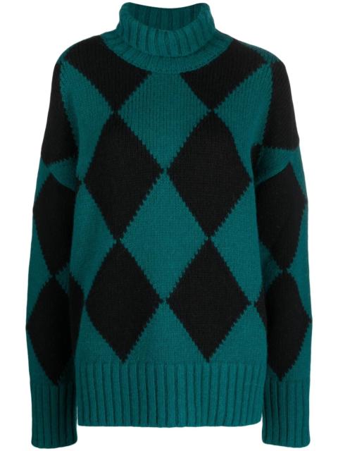 argyle roll-neck jumper