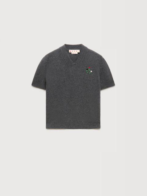 Marni GREY WOOL-CASHMERE JUMPER WITH EMBROIDERED FLOWERS