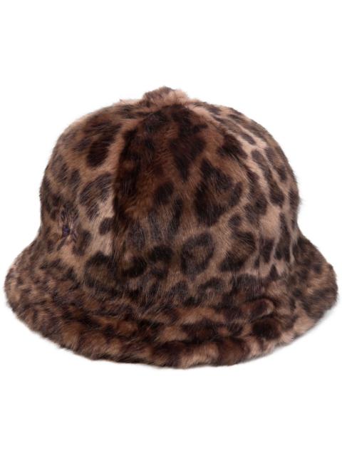 faux-fur leopard-print bucket hat