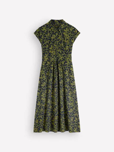 BODEN Fae Jersey Shirt Dress-Forest Green, Sprayed Leaf