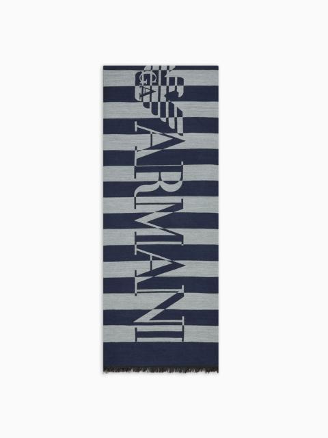 Striped modal-blend scarf with oversized logo