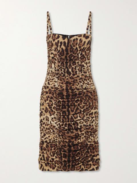 Dolce & Gabbana Leopard-print Ruched Silk-blend Mini Dress