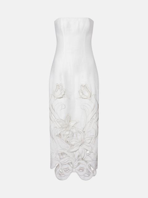 LEO LIN Rayna floral-appliqué linen-blend bustier gown