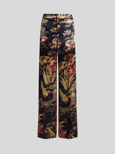 Etro ENVERS SATIN TROUSERS WITH FLOWER AND ANIMAL MOTIF