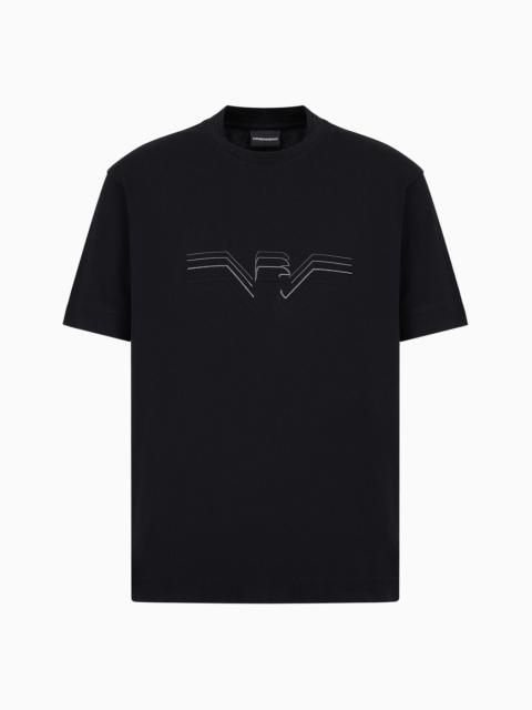 EMPORIO ARMANI Heavy jersey T-shirt with multi-textured gradient eagle