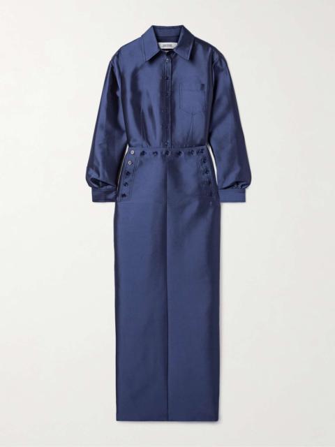 CHRISTOPHER JOHN ROGERS Sailor silk and wool-blend duchesse-satin maxi dress Navy