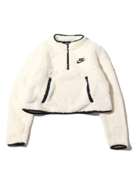 Nike (WMNS) Nike Sportswear AS Nike Sportswear FLC QZ Crop Plush Jacket White CJ6283-110