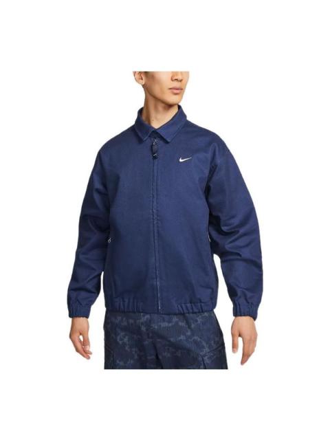 Men's Nike Solid Color Logo Casual Lapel Jacket Navy Blue DQ6335-410