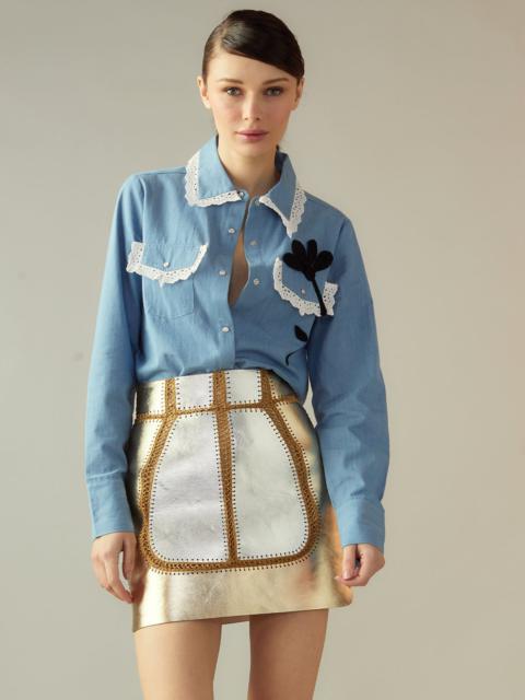 CYNTHIA ROWLEY Mixed Metallic Vegan Leather Skirt
