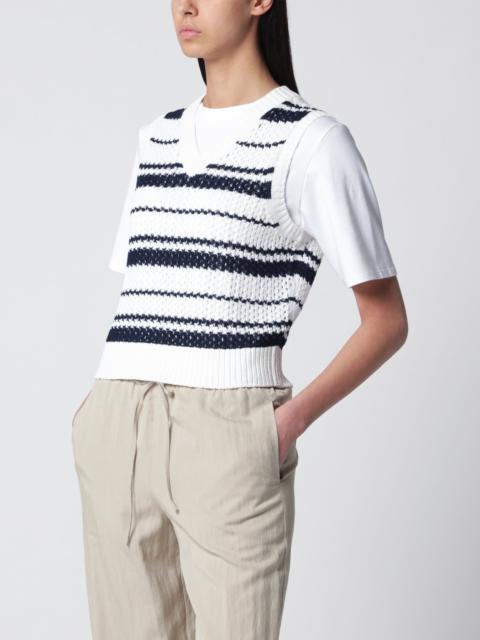 Dunst White/navy blue striped crochet-effect vest