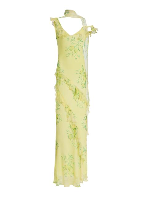 De La Vali Exclusive Hemera Ruffled Silk Maxi Dress yellow
