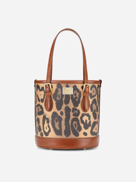 Dolce & Gabbana Small bucket bag in leopard-print Crespo with branded plate