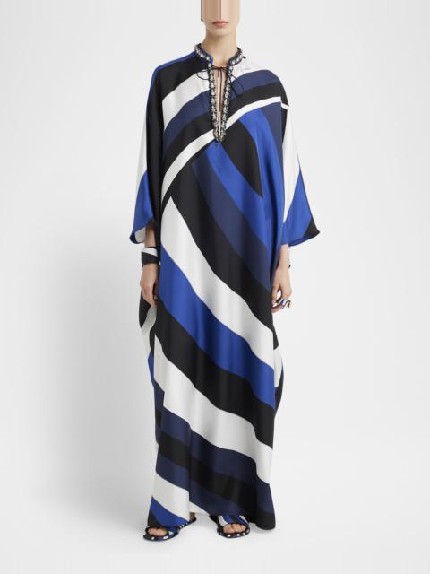 Iride-Print Crystal Neck-Tie Silk Twill Maxi Kaftan Dress