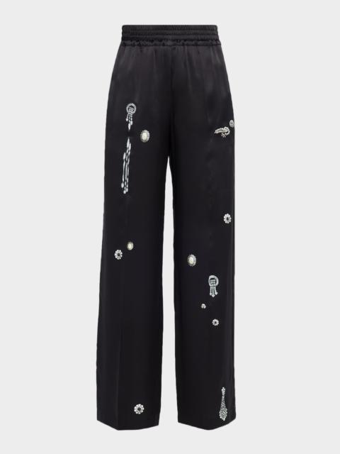 Victoria Beckham Crystal-Print Silk Straight-Leg Pajama Trousers