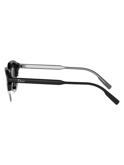 Dior Men's DioRibbon R1I 49MM Round Sunglasses - Black Smoke