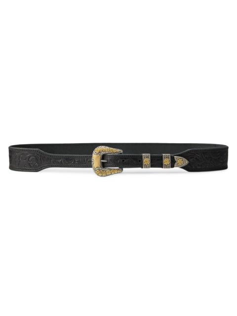 Ralph Lauren Women's Tooled Leather Belt - Black