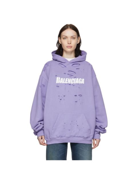 BALENCIAGA logo print distressed-finish hoodie