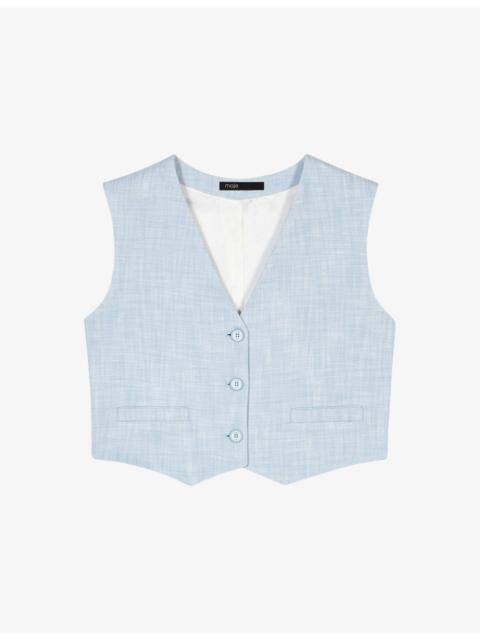 V-Neck Regular-Fit Stretch-Woven Sleeveless Blazer