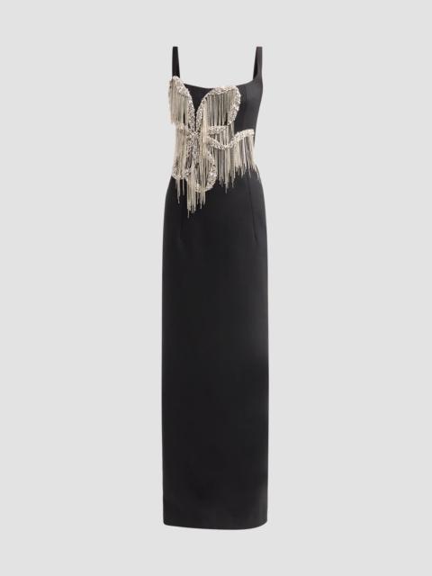 Oscar de la Renta Women's Fringed Bow-Embroidered Gown - Black
