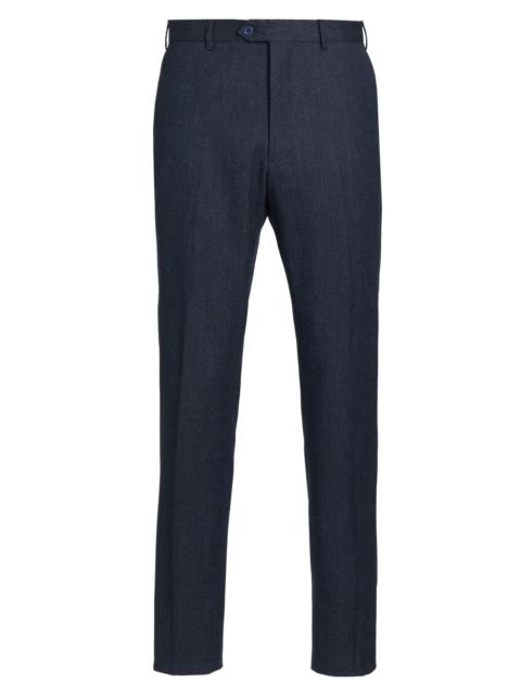 EMPORIO ARMANI Men's Flat Front Wool-Cotton Trousers - Solid Medium Blue