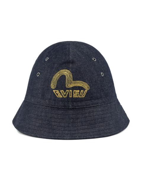EVISU Logo and Seagull Embroidery Denim Bucket Hat