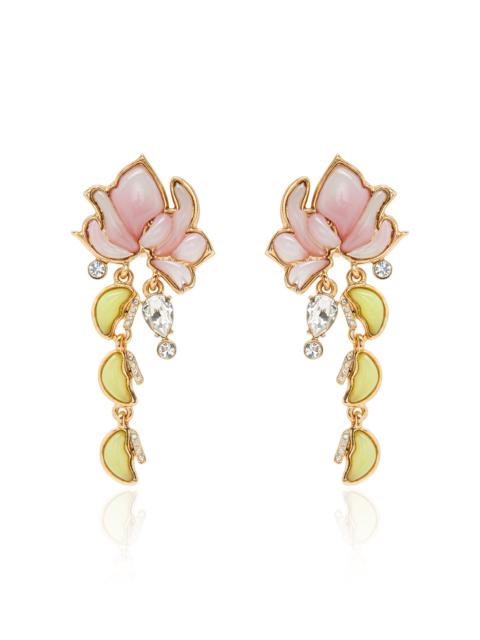 Flower and Dangling Leaf Clip-On Earrings pink