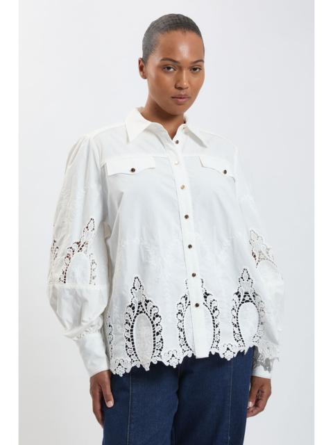 KAREN MILLEN Plus Size Cotton Cutwork Balloon Sleeve Woven Shirt