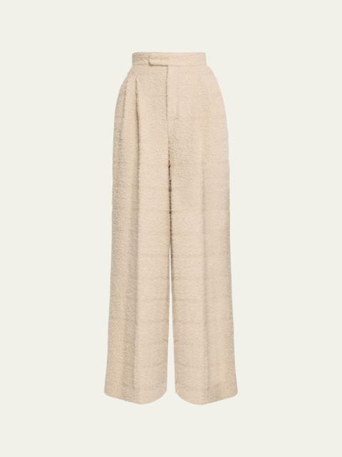 Loro Piana Horst Pleated Boucle Wide-Leg Trousers