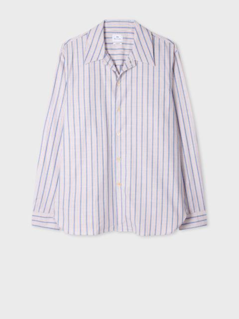 Paul Smith Tan and Blue Slub Stripe Cotton Shirt