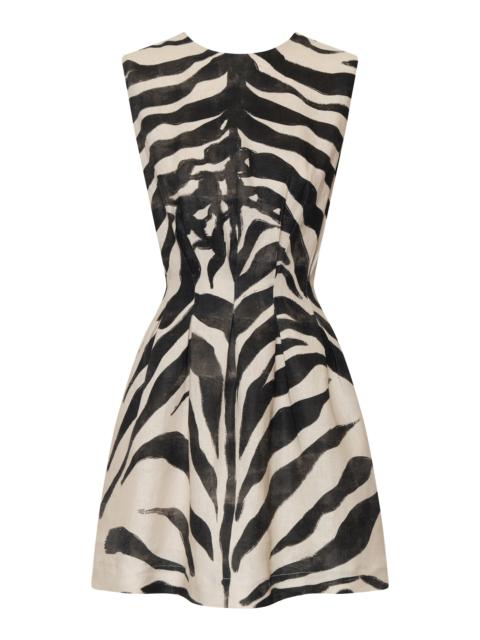 ANDRES OTALORA Karibu Printed Linen Mini Dress black/white