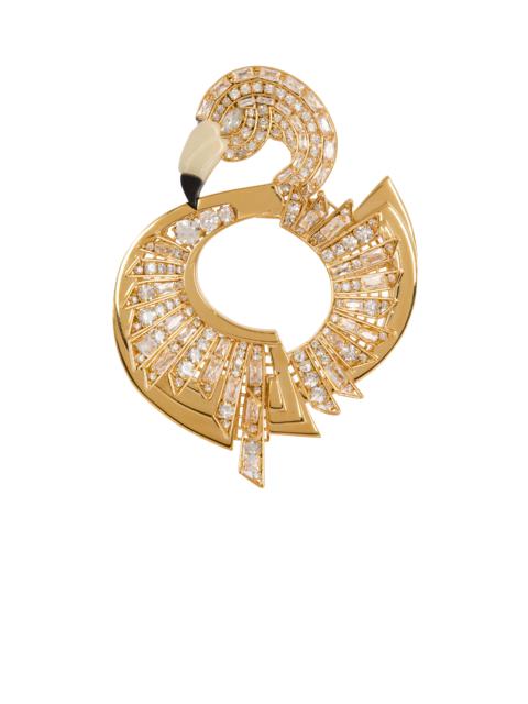 Balmain Brass and crystal flamingo brooch