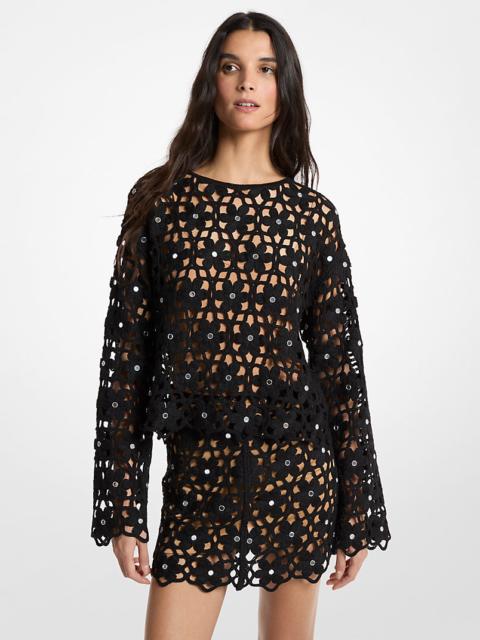 MICHAEL KORS Mirror-Embellished Floral Crochet Top