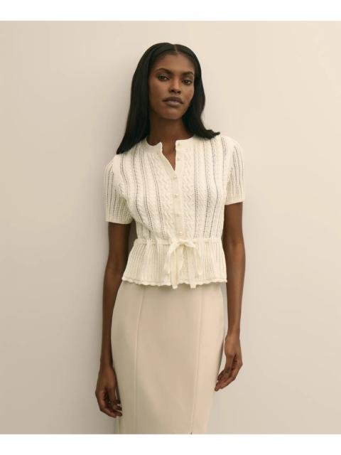 Brooks Brothers Short-Sleeve Pointelle Peplum Cardigan