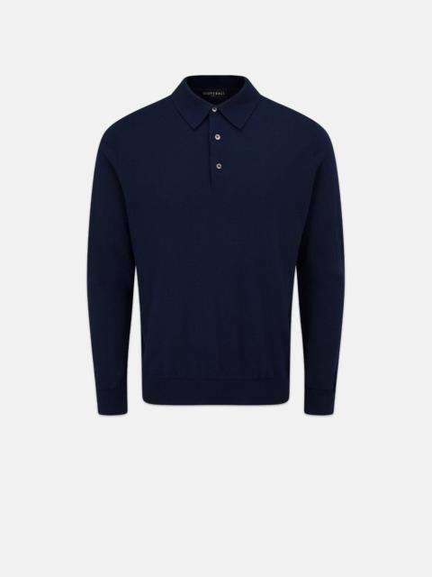 GLOVERALL Men's Long Sleeve Knitted Polo Shirt Navy