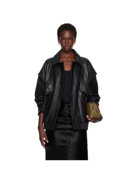 NOUR HAMMOUR Black Micah Leather Bomber Jacket