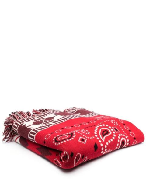 intarsia-knit fringed scarf
