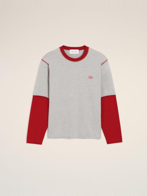 AMI Paris GREY DOUBLE SLEEVES COTTON T-SHIRT WITH AMI PATCH