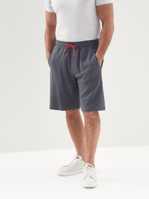 Techno cotton French terry Bermuda shorts with striped grosgrain details