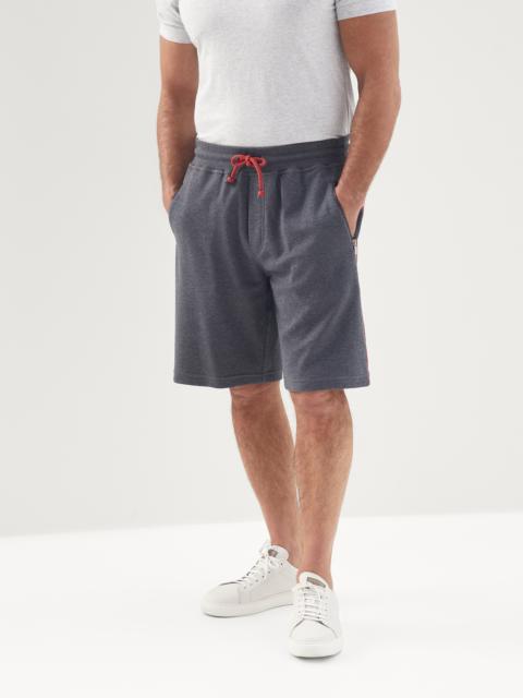Brunello Cucinelli Techno cotton French terry Bermuda shorts with striped grosgrain details