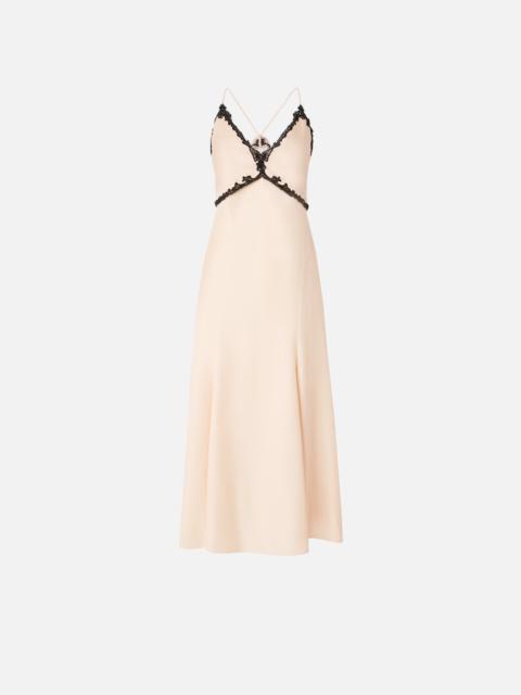 PINKO LONG DRESS WITH SLIT AND LACE INSERTS