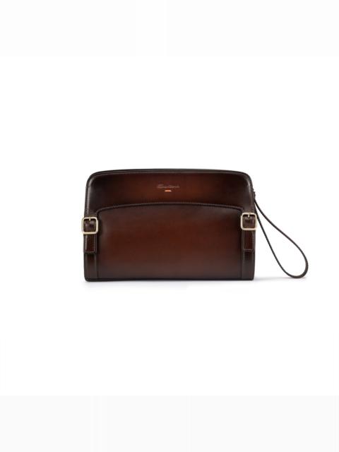 Santoni Dark brown leather crossbody bag