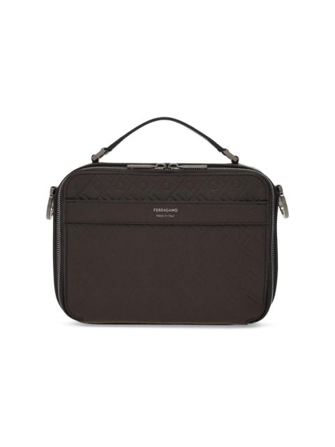 FERRAGAMO Men's Embossed Leather Shoulder Bag - Dark Brown