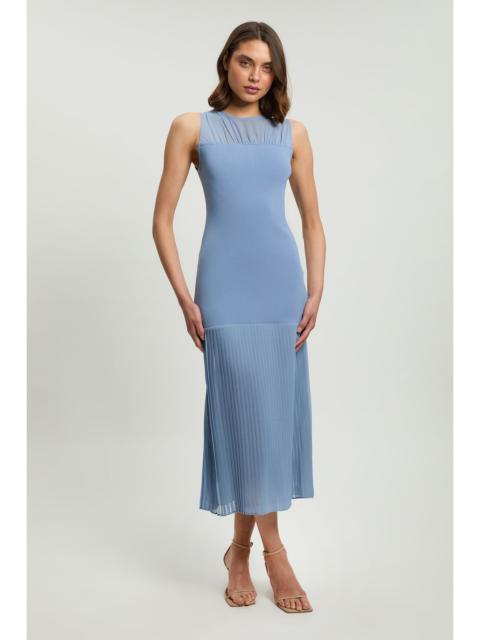 KAREN MILLEN Woven Knit Mix Pleated Midi Dress