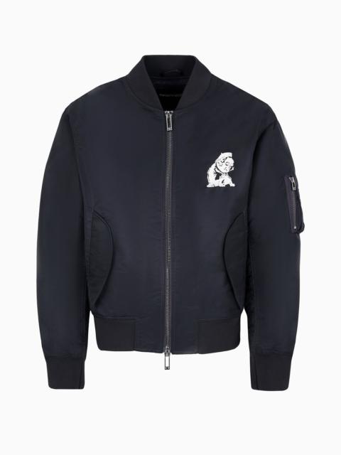 Shiny nylon bomber jacket with French bulldog embroidery