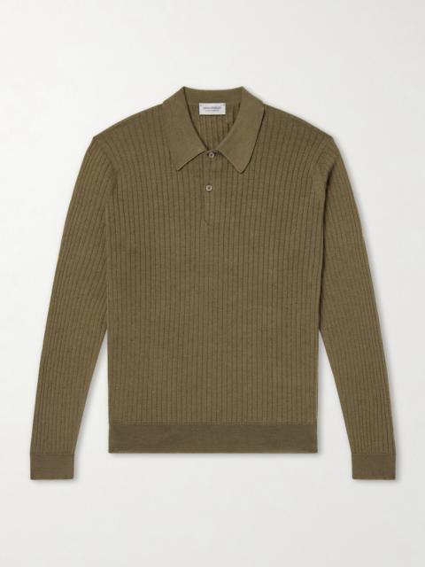 JOHN SMEDLEY Hodson Ribbed Merino Wool Polo Shirt