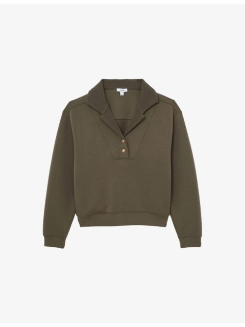 REISS Bella Button-Neck Stretch-Jersey Sweatshirt