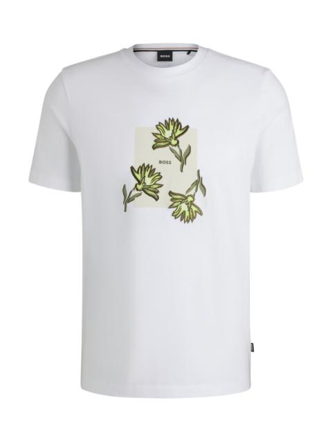 BOSS COTTON-JERSEY T-SHIRT WITH FLORAL ARTWORK