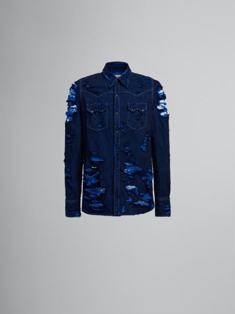 Marni BLUE DENIM SHIRT WITH RIPS